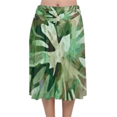 Green Brown Abstract Floral Pattern Velvet Flared Midi Skirt by SpinnyChairDesigns