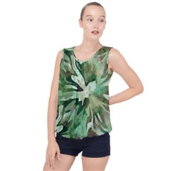 Green Brown Abstract Floral Pattern Bubble Hem Chiffon Tank Top by SpinnyChairDesigns