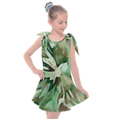 Green Brown Abstract Floral Pattern Kids  Tie Up Tunic Dress by SpinnyChairDesigns