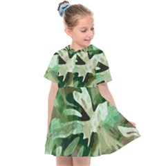 Green Brown Abstract Floral Pattern Kids  Sailor Dress by SpinnyChairDesigns