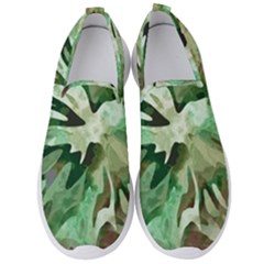 Green Brown Abstract Floral Pattern Men s Slip On Sneakers by SpinnyChairDesigns