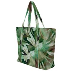 Green Brown Abstract Floral Pattern Zip Up Canvas Bag by SpinnyChairDesigns