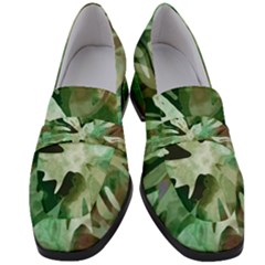 Green Brown Abstract Floral Pattern Women s Chunky Heel Loafers by SpinnyChairDesigns