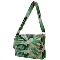 Green Brown Abstract Floral Pattern Full Print Messenger Bag (l) by SpinnyChairDesigns