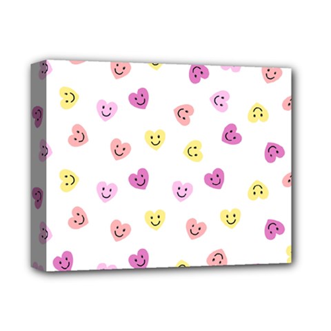 Cute Colorful Smiling Hearts Pattern Deluxe Canvas 14  X 11  (stretched) by SpinnyChairDesigns