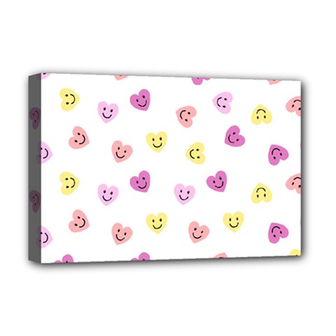 Cute Colorful Smiling Hearts Pattern Deluxe Canvas 18  X 12  (stretched) by SpinnyChairDesigns