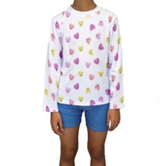 Cute Colorful Smiling Hearts Pattern Kids  Long Sleeve Swimwear by SpinnyChairDesigns