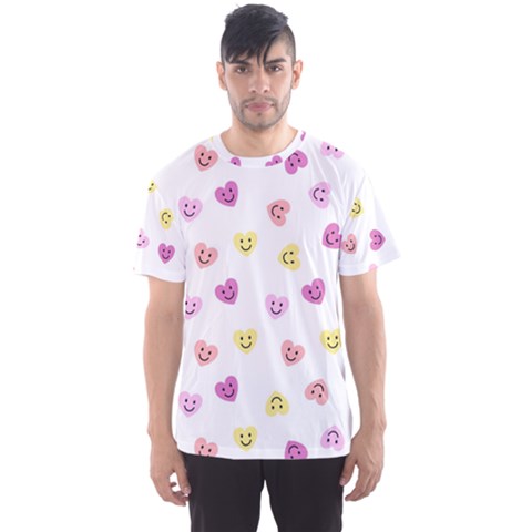 Cute Colorful Smiling Hearts Pattern Men s Sport Mesh Tee by SpinnyChairDesigns