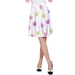 Cute Colorful Smiling Hearts Pattern A-line Skirt by SpinnyChairDesigns