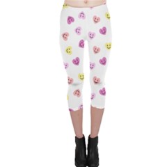 Cute Colorful Smiling Hearts Pattern Capri Leggings  by SpinnyChairDesigns