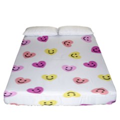 Cute Colorful Smiling Hearts Pattern Fitted Sheet (king Size) by SpinnyChairDesigns