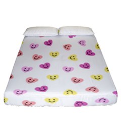 Cute Colorful Smiling Hearts Pattern Fitted Sheet (california King Size) by SpinnyChairDesigns