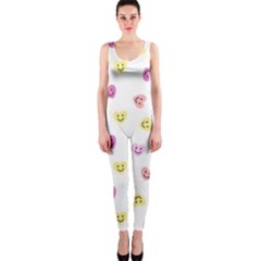 Cute Colorful Smiling Hearts Pattern One Piece Catsuit by SpinnyChairDesigns