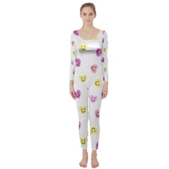 Cute Colorful Smiling Hearts Pattern Long Sleeve Catsuit by SpinnyChairDesigns