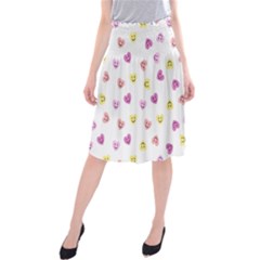 Cute Colorful Smiling Hearts Pattern Midi Beach Skirt by SpinnyChairDesigns