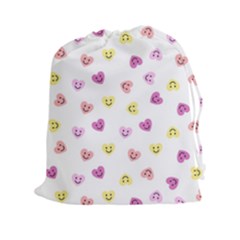 Cute Colorful Smiling Hearts Pattern Drawstring Pouch (2xl) by SpinnyChairDesigns