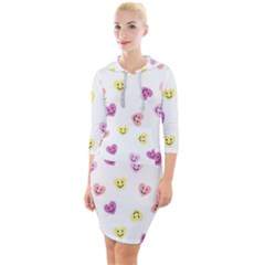 Cute Colorful Smiling Hearts Pattern Quarter Sleeve Hood Bodycon Dress by SpinnyChairDesigns