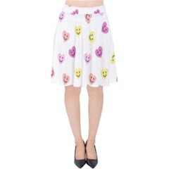 Cute Colorful Smiling Hearts Pattern Velvet High Waist Skirt by SpinnyChairDesigns