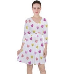 Cute Colorful Smiling Hearts Pattern Ruffle Dress by SpinnyChairDesigns