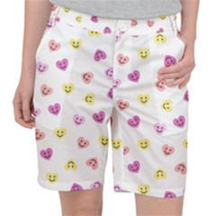 Cute Colorful Smiling Hearts Pattern Pocket Shorts by SpinnyChairDesigns