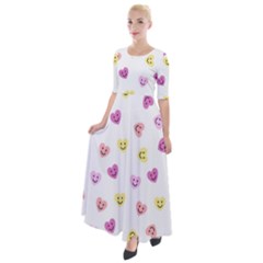 Cute Colorful Smiling Hearts Pattern Half Sleeves Maxi Dress by SpinnyChairDesigns