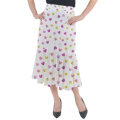 Cute Colorful Smiling Hearts Pattern Midi Mermaid Skirt by SpinnyChairDesigns