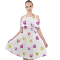 Cute Colorful Smiling Hearts Pattern Cut Out Shoulders Chiffon Dress by SpinnyChairDesigns