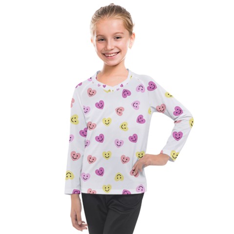 Cute Colorful Smiling Hearts Pattern Kids  Long Mesh Tee by SpinnyChairDesigns