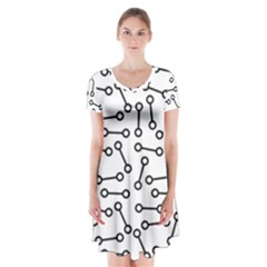 Abstract Black And White Minimalist Short Sleeve V-neck Flare Dress by SpinnyChairDesigns