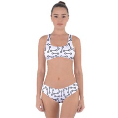 Abstract Black And White Minimalist Criss Cross Bikini Set by SpinnyChairDesigns