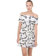 Abstract Black And White Minimalist Off Shoulder Chiffon Dress by SpinnyChairDesigns