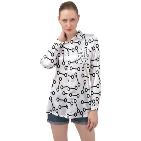 Abstract Black And White Minimalist Long Sleeve Satin Shirt by SpinnyChairDesigns