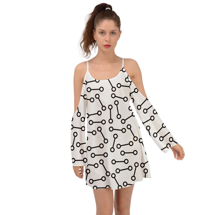 Abstract Black and White Minimalist Kimono Sleeves Boho Dress