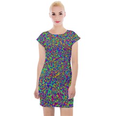 Abstract Rainbow Marble Camouflage Cap Sleeve Bodycon Dress by SpinnyChairDesigns