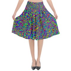 Abstract Rainbow Marble Camouflage Flared Midi Skirt by SpinnyChairDesigns