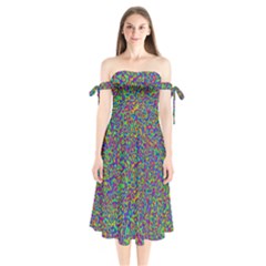 Abstract Rainbow Marble Camouflage Shoulder Tie Bardot Midi Dress by SpinnyChairDesigns