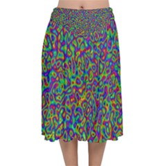 Abstract Rainbow Marble Camouflage Velvet Flared Midi Skirt by SpinnyChairDesigns