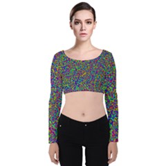 Abstract Rainbow Marble Camouflage Velvet Long Sleeve Crop Top by SpinnyChairDesigns