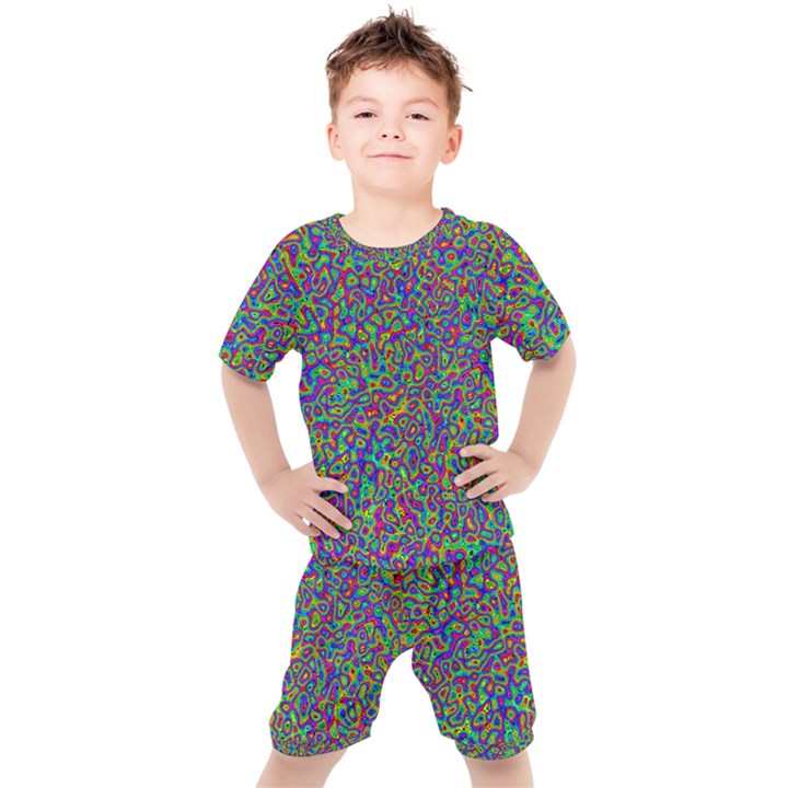 Abstract Rainbow Marble Camouflage Kids  Tee and Shorts Set