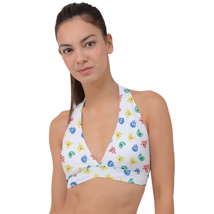 Cute Cartoon Germs Viruses Microbes Halter Plunge Bikini Top