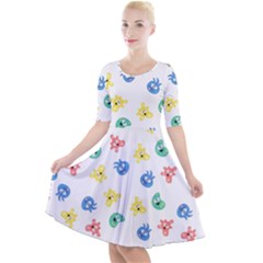 Cute Cartoon Germs Viruses Microbes Quarter Sleeve A-line Dress by SpinnyChairDesigns