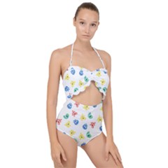 Cute Cartoon Germs Viruses Microbes Scallop Top Cut Out Swimsuit by SpinnyChairDesigns