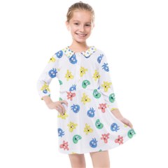 Cute Cartoon Germs Viruses Microbes Kids  Quarter Sleeve Shirt Dress by SpinnyChairDesigns