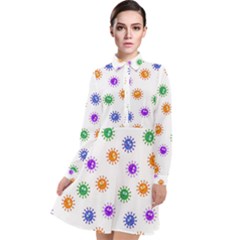 Cartoon Corona Virus Covid 19 Long Sleeve Chiffon Shirt Dress by SpinnyChairDesigns