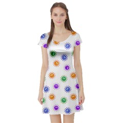 Cartoon Corona Virus Covid 19 Short Sleeve Skater Dress by SpinnyChairDesigns