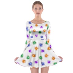 Cartoon Corona Virus Covid 19 Long Sleeve Skater Dress by SpinnyChairDesigns