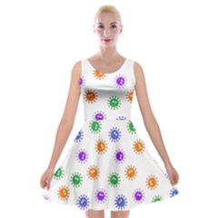 Cartoon Corona Virus Covid 19 Velvet Skater Dress by SpinnyChairDesigns