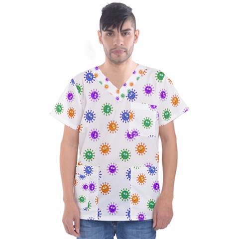 Cartoon Corona Virus Covid 19 Men s V-neck Scrub Top by SpinnyChairDesigns