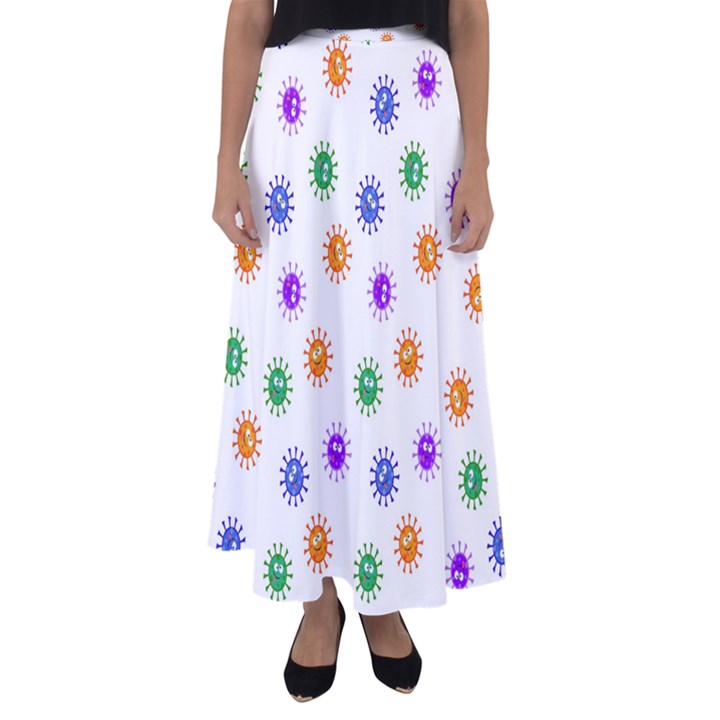 Cartoon Corona Virus Covid 19 Flared Maxi Skirt