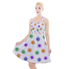 Cartoon Corona Virus Covid 19 Halter Party Swing Dress  by SpinnyChairDesigns